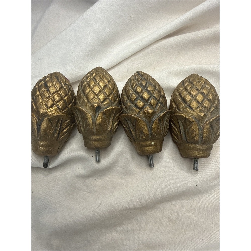 VTG Pineapple PineCone Gold Leaf Leaves Detailed Resin 3" Finial Tops 4 Set